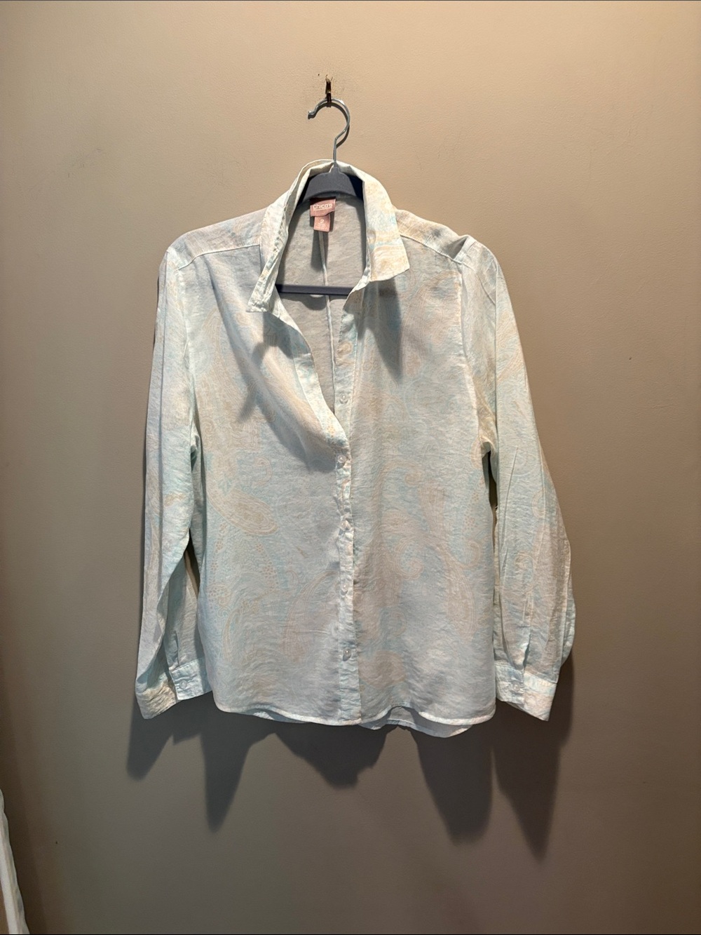 Chico's Mint Green Paisley Button-Up Blouse
